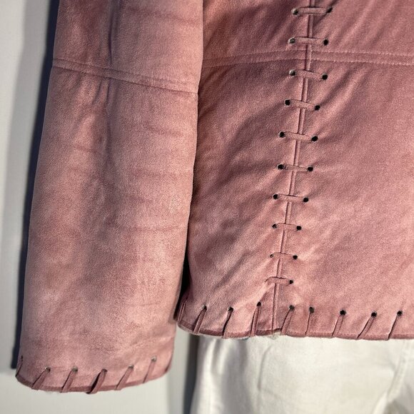 Mechant SZ M Pink Faux suede jacket Sherpa Western Boho Rodeo Southwestern Rare - Picture 4 of 9